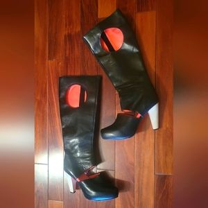 Matiko Black Leather Knee High Boots